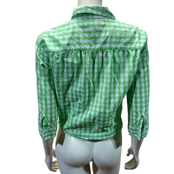 Tommy Hilfiger Green Gingham Tie Front Crop Top - Size 10 - Picture 3 of 8